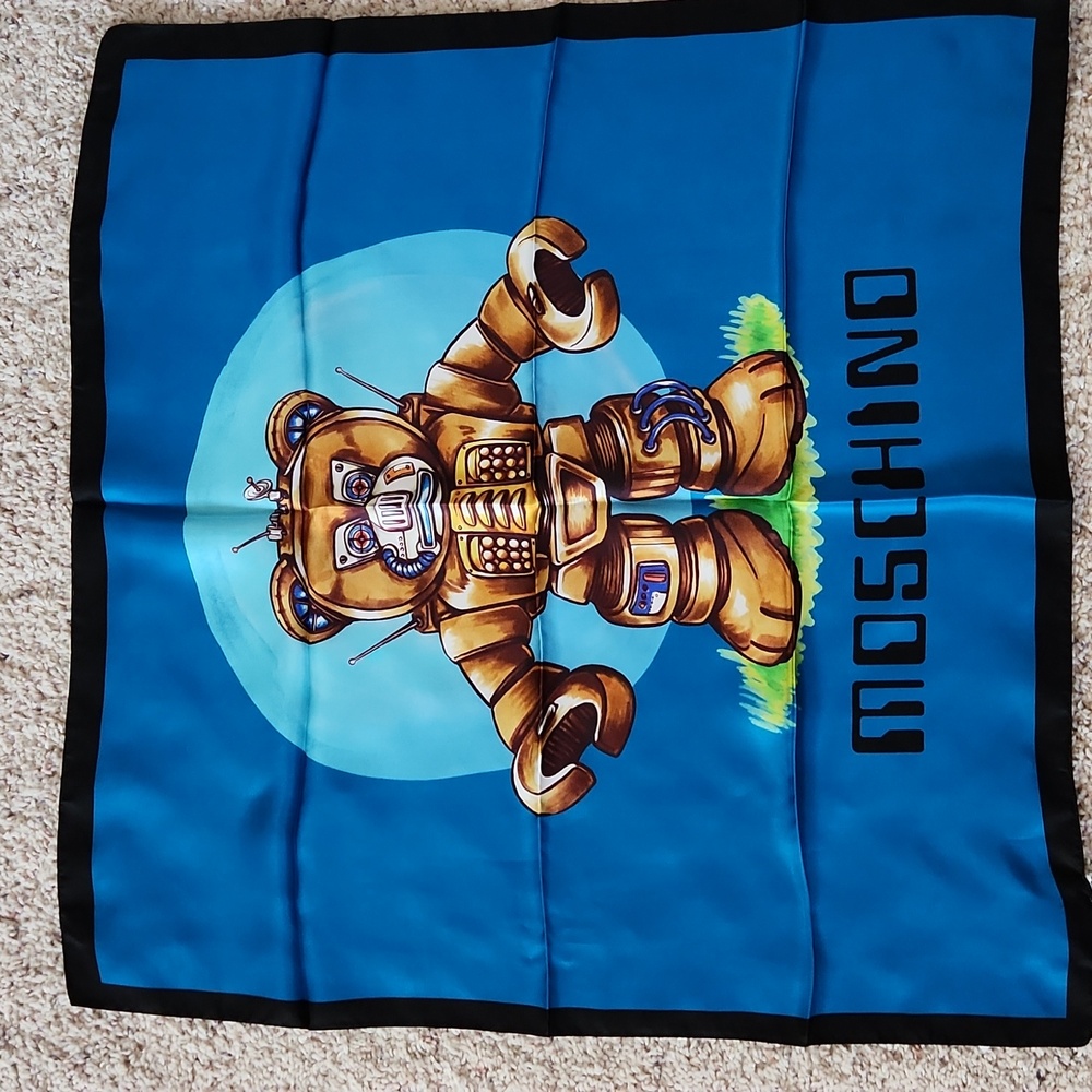 NWT Moschino Robot Bear Silk Scarf. Made In Italy.
